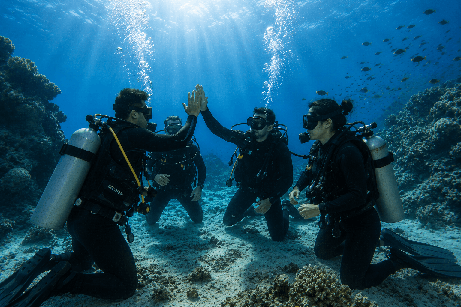 Diver descending into the ocean